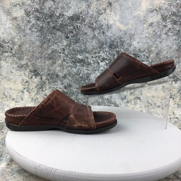 Ocean Pacific Men\'s Size 9 Karma Brown Leather Open Toe Slip On Sandals BRAZIL main image 12